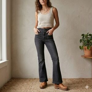Free People We the Free Jayde Flare Jeans Womens 25 Charcoal Black Bell Bottoms